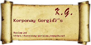 Korponay Gorgiás névjegykártya